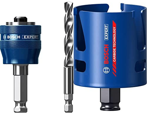 Bosch Professional 1x Expert Power Change Plus Hole Saw System Adapter (Ø 7,15 mm) + 1x Expert Construction Material Hole Saw (for Softwood, Ø 60 mm, Accessories Rotary Impact Drill)