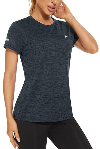 TACVASEN Funktionsshirt Damen Rundhals T-Shirts Sommer Leichte Sportshirts Laufshirts mit Reflektierender Streifen, Schwarz, L