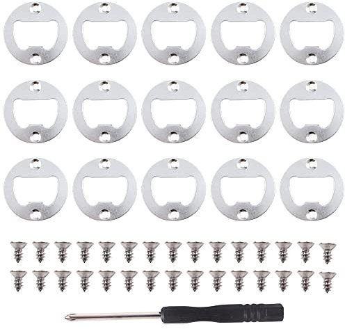 Pamtns Flaschenöffner Rohling Edelstahl 15 Stück Flaschenöffner Einsätze Bieröffner Rund Edelstahl Bierflaschenöffner DIY Einsatz Hardware Kit Bieröffnungs Zubehör mit Schrauben und Schraubendreher