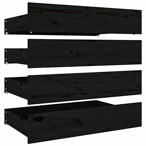 Tidyard Bettschubladen 4 STK.Bettkasten Aufbewahrungsboxen Bettschublade 95 x 57 x 18 cm (B x T x H),Massives Kiefernholz,Schwarz
