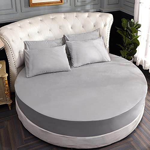 EN AyuL Rundes Bett-Spannbetttuch, einfarbig, 100 % Baumwolle, weich, atmungsaktiv, Bettlaken, alles inklusive, rutschfest, rund, Matratzenbezug (200 cm, Hellgrau)