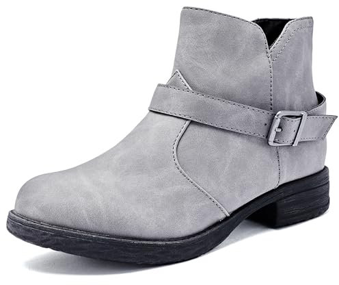 Ataiwee Bottines pour Femmes, chaussures à la mode à talons épais et à fermeture éclair latérale.(2105011,GR/PU,42)