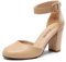 DREAM PAIRS Womens High Heels Closed Toe Court Shoes Block Ankle Strap Ladies Sandals for Wedding,Size 5.5,Nude-Pu,Angela