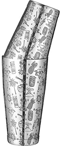 Fopytu Cocktail Shaker en Acier Inoxydable Boston Shaker Tin avec Motif Gravé Martini Drink Shaker Professional