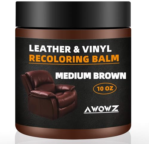 AWOWZ Leather Recoloring Balm - Scratch Repair & Color Restore Kit for Faded Leather, Couch & Car Seats - 10OZ Leather Restorer Balm for Furniture, Auto Interior, Vinyl, Accessories(Medium Brown)
