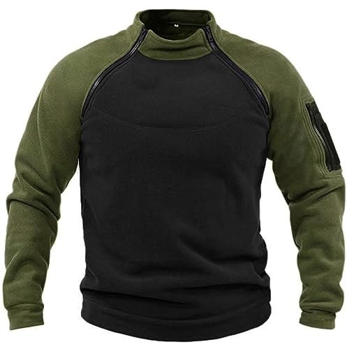 Fleecepullover Herren Militär Outdoor Fleecejacke Warme Tactical Combat Fleece Pullover Taktische Jacke Fleece Jacket Winterpullover Sport Jumper Tops Army Winddichte Pullover Grün L