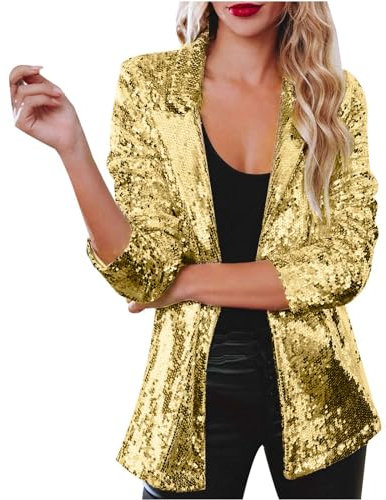 Blazer Paillettes Femme Élégant Mode Blazer à Manches Longues Slim Fit Pas Cher Bouton Cardigan Blouson Jacket Vestes De Tailleur Blazer