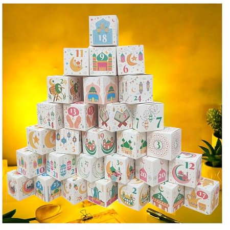 WZERHO 30 Ramadan Tüten,Ramadan Kalender Zum Befüllen,Ramazan Kalender,Ramadan Geschenkbox,Papierdrachen Ramadan,Kalender Gefüllt,Eid Mubarak Tüten,Ramadan Aufkleber,Ramadan Adventskalender