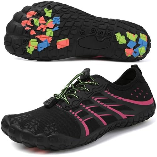 ziitop Barfußschuhe Herren Wasserschuhe Damen Barfußschuhe Damen Wasserschuhe Herren Aquaschuhe Strandschuhe Schnell Trocknen Surfschuhe Schwimmschuhe für Beach Pool Surfen Yoga(Schwarz Rosa 37EU)