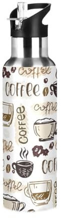 Ksajwzf Doodle - Borraccia termica per bambini, in acciaio inox, con coperchio con cannuccia, vintage, a prova di perdite, per bici, corsa, passeggiate all'aperto, 590 ml