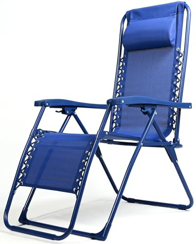 FUREINSTORE Tumbonas Plegables para Exterior -Diseño de Gravedad Cero para Jardín, Playa, Piscina y Terraza -Construcción en Acero Ligero y Reposacabezas Incluido (Azul)