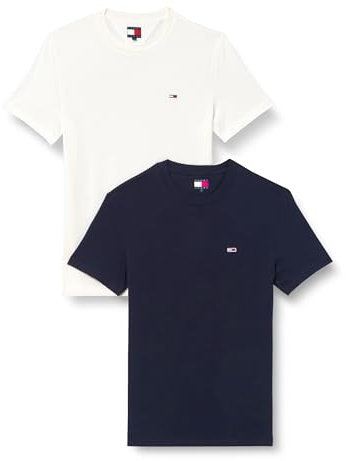 Tommy Jeans Herren TJM Xslim 2pack Jersey Tee EXT Dm0dm20687, Blue (Dark Night Navy/Ecru), L