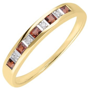Ivy Gems 9ct Yellow Gold Square Cut Garnet & Diamond Channel Set Half Eternity Ring (M)