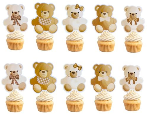 25Pcs Bear Baby Shower Birthday Party Decorations Bearly Wait Cupcake Toppers Table Decoration for Bear Theme Birthday Baby Shower Gender Reveal Party Supplies