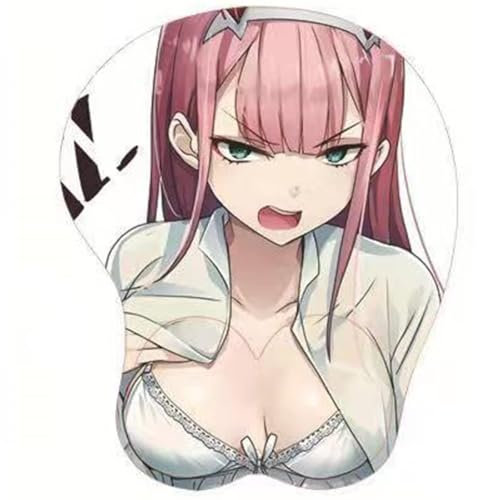 TANSHOW Darling in The Franxx Zero Two Mauspad mit Handgelenkstütze Komfort Silica Gel Handgelenkstütze Unterstützung Matte Mäuse 3D Mauspad Merch für Computer Milch Faser Stoff (1)