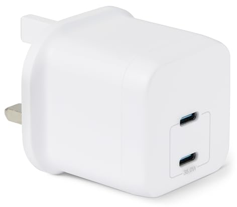 Amazon Basics Fast Charging USB C Nano GaN Wall Charger, 35W 2-Port for Tablets Phones, White