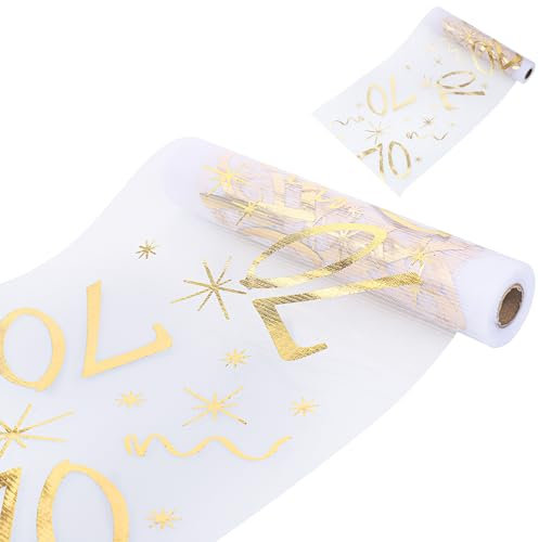 Hejo 70 Geburtstag Tischläufer, 28cmX10m 70 Jahre Geburtstag Deko, Breite Party Tisch Glänzend Gold Deko, 70 Goldfarbe Dekostoff Banner für Mann & Frau