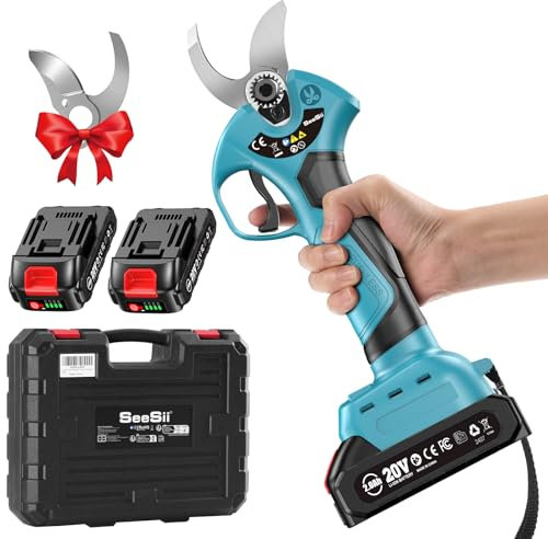 SEESII Forbici Potatura a Batteria 33 mm – Forbici Elettriche con Lama SK5, 2× Batterie 2.0Ah, Motore 600W, 1 kg, per Rami e Arbusti, Design Ergonomico per Giardinieri Hobbisti, BLX-140