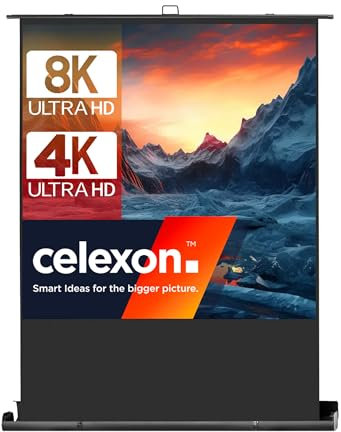 celexon Écran de Projection Portable Ultramobile Plus Professional Pull-Up 65 | 120x120 cm 1:1 | Écran de vidéoprojecteur 8K Full HD à déploiement Rapide | poignée de Transport + système à Ciseaux