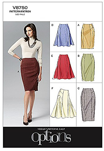 Vogue Patterns V8750 Size AA 6-8-10-12 Misses' Skirt