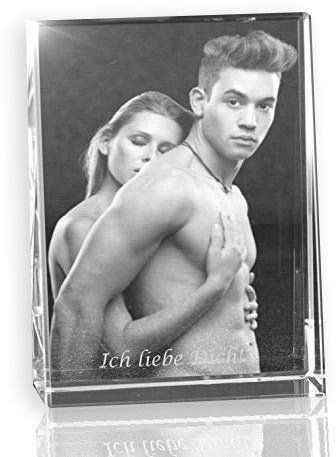VIP-LASER 2D Gravur Glas Kristall Flachglas selbststehend Hochformat mit dem Foto von Deinem Papa oder Opa. Dein Wunschfoto für die Ewigkeit Mitten in Glas! Groesse L = 80x60x24mm