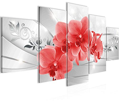 Runa Art - Bilder Blumen Orchidee 200 x 100 cm 5 Teilig XXL Wanddekoration Design Rot 210751a