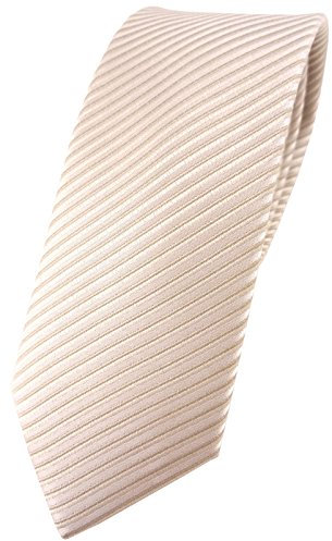 TigerTie schmale Designer Seidenkrawatte in beige creme gestreift - Krawatte 100% Seide
