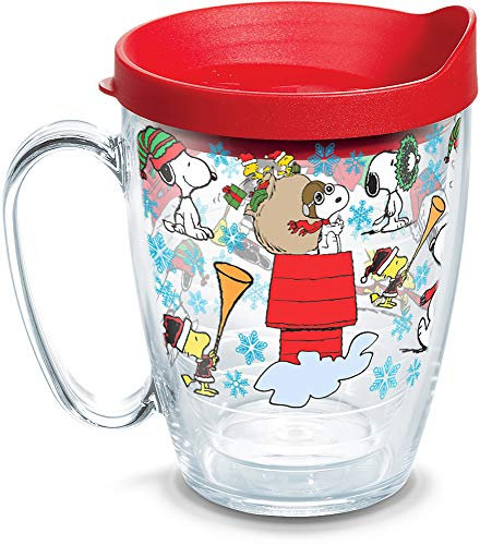 Tervis Peanuts Mug à café isotherme avec couvercle Motif collage de Noël Transparent 473 ml