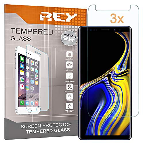 REY 3X Protector Pantalla para Samsung Galaxy Note 9, Cristal Vidrio Templado Premium