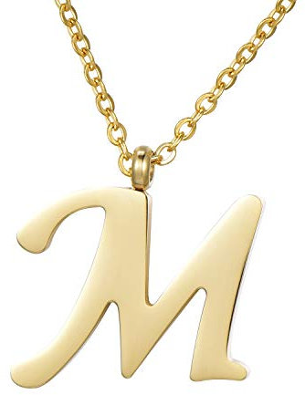 Morella Damen Halskette mit Buchstabe M Anhänger Edelstahl Gold in Schmuckbeutel