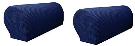 JLMMSS Pack of 2, Stretch Spandex Waterproof Armrest Anti-slip Sofa Couch Handrail Gloves Slipcover Stretchy Armrest Cover Armchairs Sofa Arm Covers Furniture Arm Protector (Navy Blue, Pair)