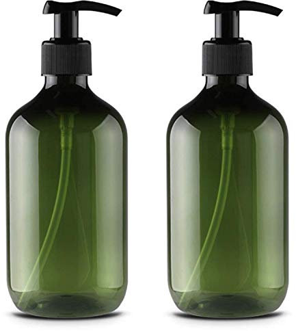 Alledomain 2PCS 500ml/17oz Empty Refillable Plastic Lotion Pump Bottles, Shampoo Body Washing Cream Shower Gel Storage Holder Container Toiletries Liquid Dispenser (Green)