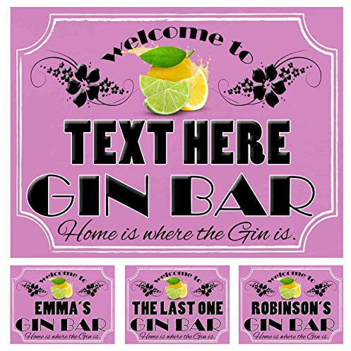 PERSONALISED PINK GIN BAR NOVELTY GIFT IDEA METAL TIN WALL SIGN ORANGE & LEMON THEME HOME BAR PARTY (112PER)