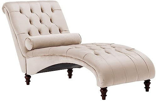Moderne Chaiselongue in Beige Samtstoff Muret