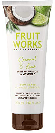 FRUIT WORKS Coconut & Lime Cruelty Free & Vegan Body Scrub With Natural Extracts 1x 225ml