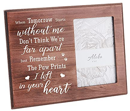 FINGERINSPIRE 25x20cm Bilderrahmen Pet Memorial Bilderrahmen mit Pfotenabdrücken Sattel braunem Holz Fotorahmen Rechteckiger Rahmen mit Just Remember The Paw Prints I Left In Your Heart Worte