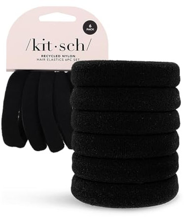 Kitsch Elastic Hair Ties for Women, Black No Damage Rubber Bands, Hair Bands for Ponytail Holders, Small Elastics for Thick Hair, 6pcs