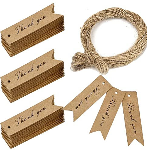 200 Stk. Geschenkanhänger Kraftpapier, Kraftpapier Etiketten Anhänger Geschenk mit Jute Schnur für Hochzeitsgeschenke, Party-Geschenkanhänger und Weihnachten