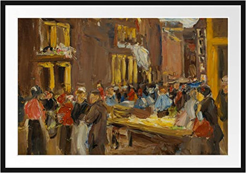Pixxprint Max Liebermann - Judengasse in Amsterdam Bilderrahmen mit Galerie-Passepartout, Format: 55x430cm, garahmt, hochwertige Leinwandbild Alternative