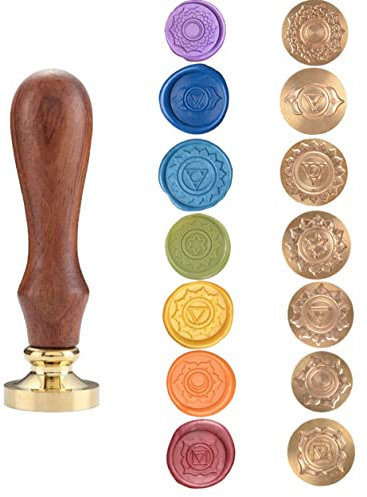 7 Chakren abnehmbarer Messingkopf + 1 Holzgriff, Chakren repräsentieren Frequenzen im Ozean der universellen Energie (7 Chakra-Siegelwachsstempel)