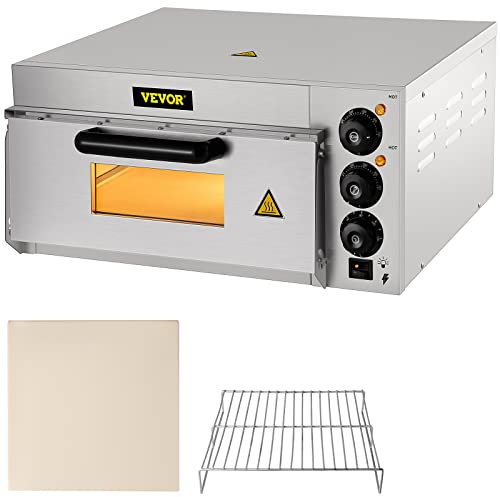 VEVOR Forno Elettrico di Pizza Dolci Carne Pesce 2000W da Bancone Luce Interna, Temperatura Regolabile 50-350 ℃ Pietra di Pizza Diametro 14 Pollici, Camera Singola