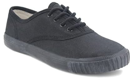 Dek Boys Girls Unisex Canvas Lace Up PE Pumps Sports Back to School Uniform Trainers Plimsolls (Black, Numeric_2)
