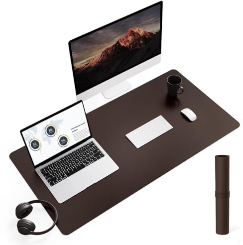 YSAGi Schreibtischunterlage, Mauspad mit Leder und Rutchfeste Wildleder, Multifunktionales Office Mousepad Laptop Schreibunterlage, Tisch-Schutz Unterlage für Büro/Home-Office (Dunkelbraun, 90x43cm)