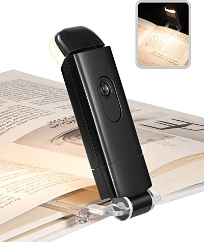 DEWENWILS Leselampe Buch Klemme, USB Wiederaufladbare Klemmleuchte für Lesen im Bett, 2 Helligkeitsstufen Leselicht, Warmweißes Buchlampe, Geschenk für Kinder und Bücherwürmer Schwarz