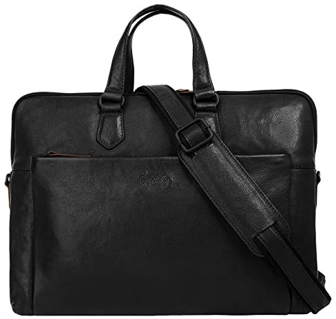 X-ZONE Aktentasche Echt Leder Herren | Business Tasche mit Laptopfach | RFID Dokumententasche gepolstert | Bürotasche mit Trolley-Halterung | 021304