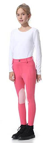 beroy Kids Horse Riding Knee-Patches Pants Girls Equestrian Front-Zip Breeches Legging with Pockets(Pink,XS)