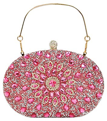CORIOS Bolso de Noche Pequeño para Mujer, Diamantes de Imitación Clutch. Bandolera de Hombro Elegante para Fiesta de Graduación, Banquete, Boda Rosa