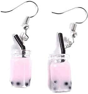 Bubble Tea Ohrringe Perle Milch Tee Perle Milch Student Süße Ohrringe Damen Kurzschnitt (Rosa), Mittel, Kunststoff Metall Harz Perle, andere