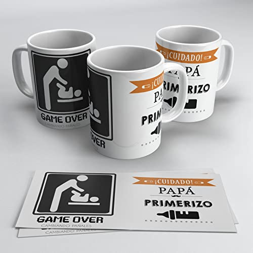 Regalo para papá primerizo Taza - ¡Cuidado! Papá primerizo Game Over Cambiando Pañales! Cerámica 355ml - Regalo Original Futuro Papa