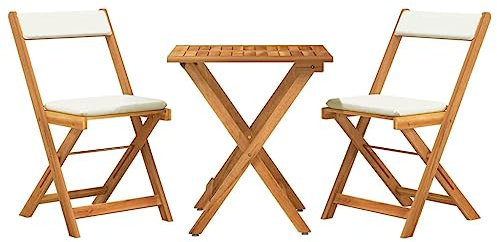 vidaXL Bistro Set 3-TLG., Klappbar Gartenmöbel Set, Essgruppe mit Kissen, Balkonset Sitzgruppe Garnitur Klapptisch, Massivholz Akazie
